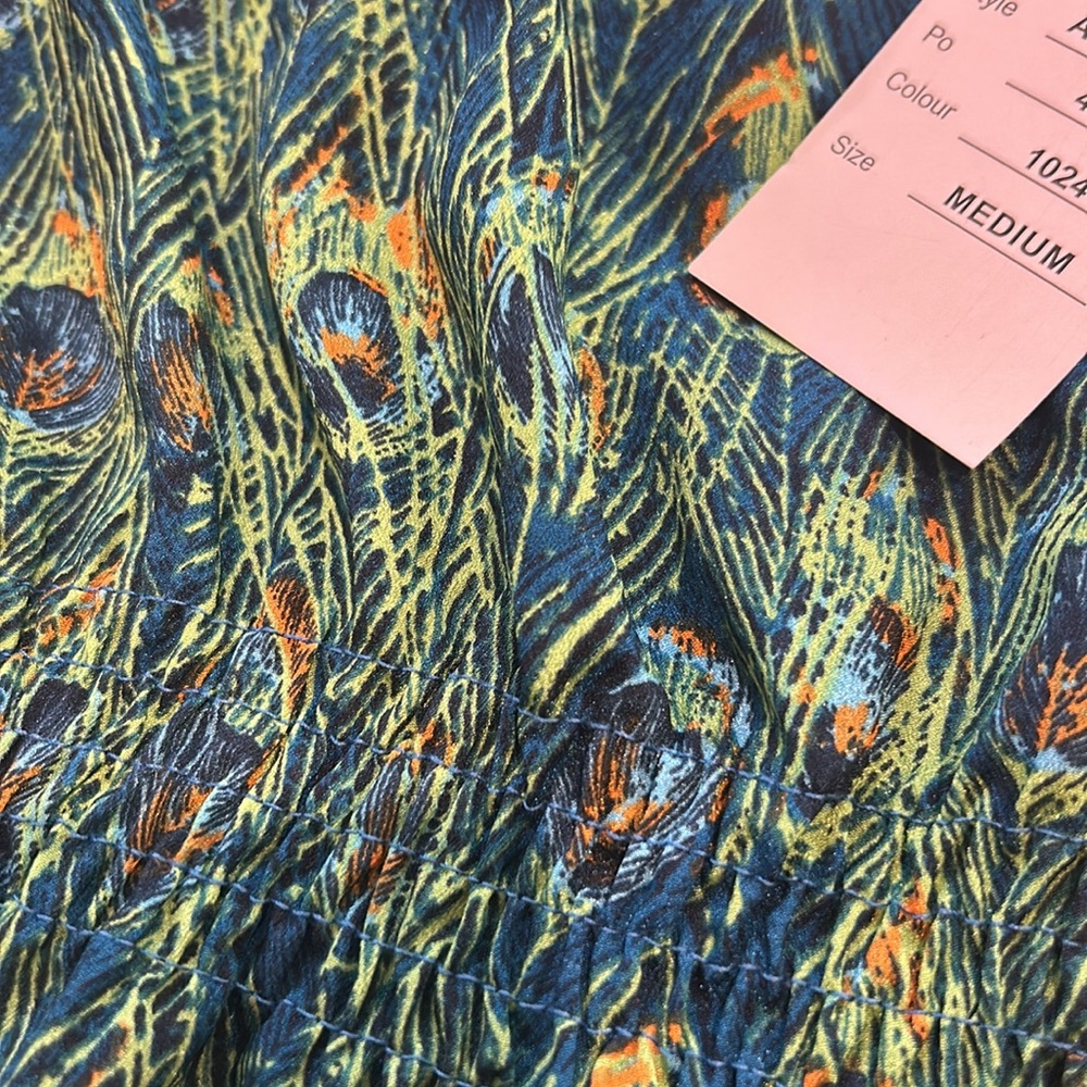 Peacock Feather Print Silky Sundress-sz M-NWT - Picture 3 of 13